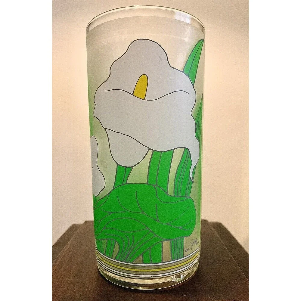 VTG Calla Lily Frosted Tumblers 4 Set 1980s Splash Ware Acrylic Cups 16 oz Retro